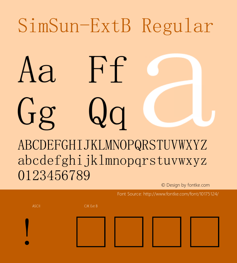 SimSun-ExtB Regular Version 5.00 Font Sample