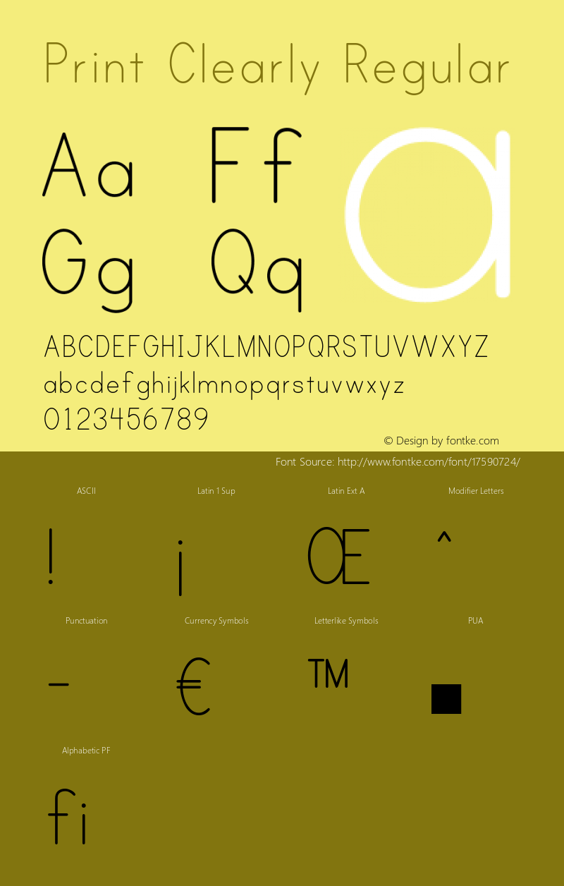 Print Clearly Regular Version 001.000 Font Sample