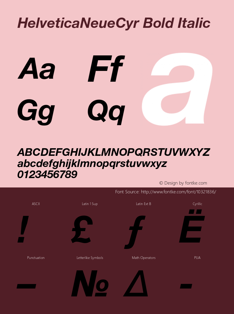 HelveticaNeueCyr Bold Italic 001.000 Font Sample