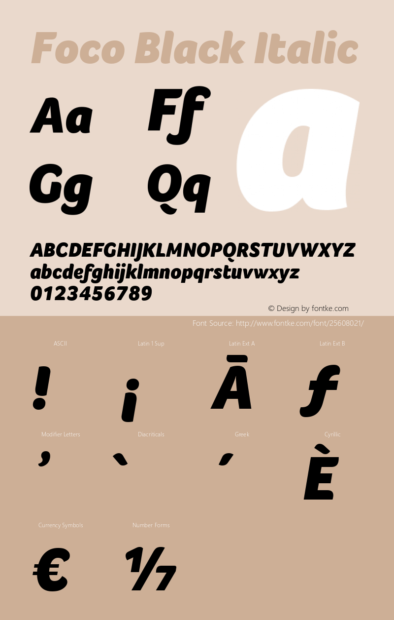Foco Black Italic Version 1.101 Font Sample