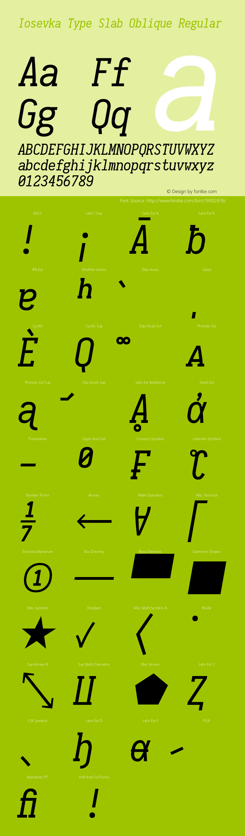 Iosevka Type Slab Oblique Regular 1.11.5; ttfautohint (v1.6) Font Sample