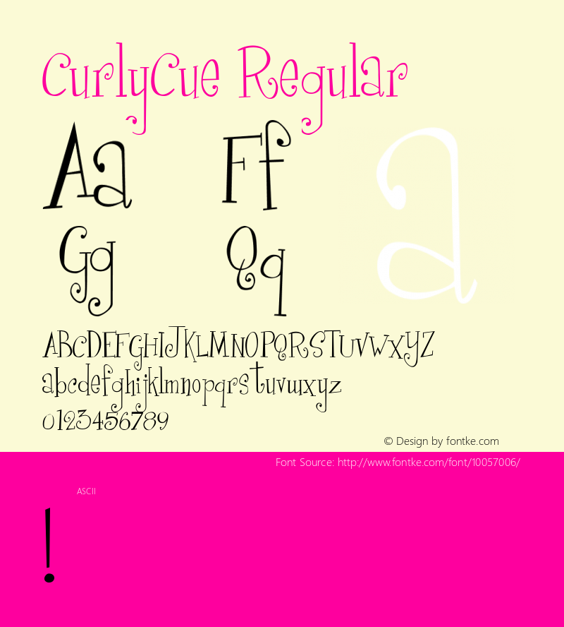 CurlyCue Regular 1998; 0.0, initial release Font Sample