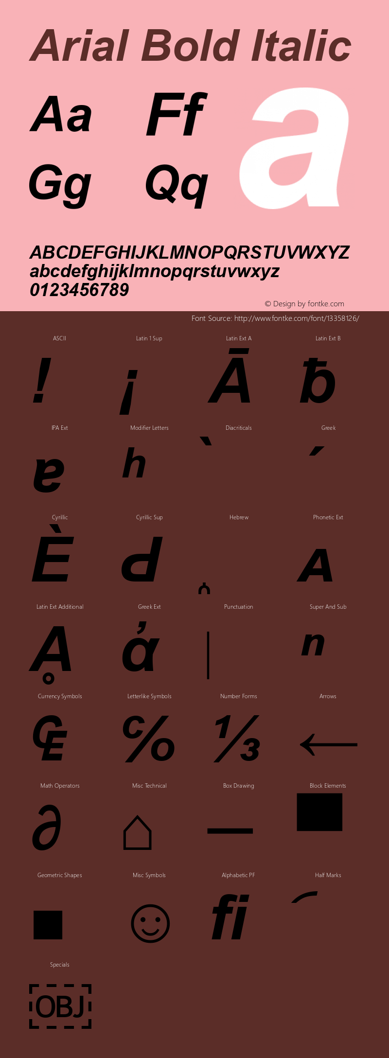Arial Bold Italic Version 3.11 Font Sample