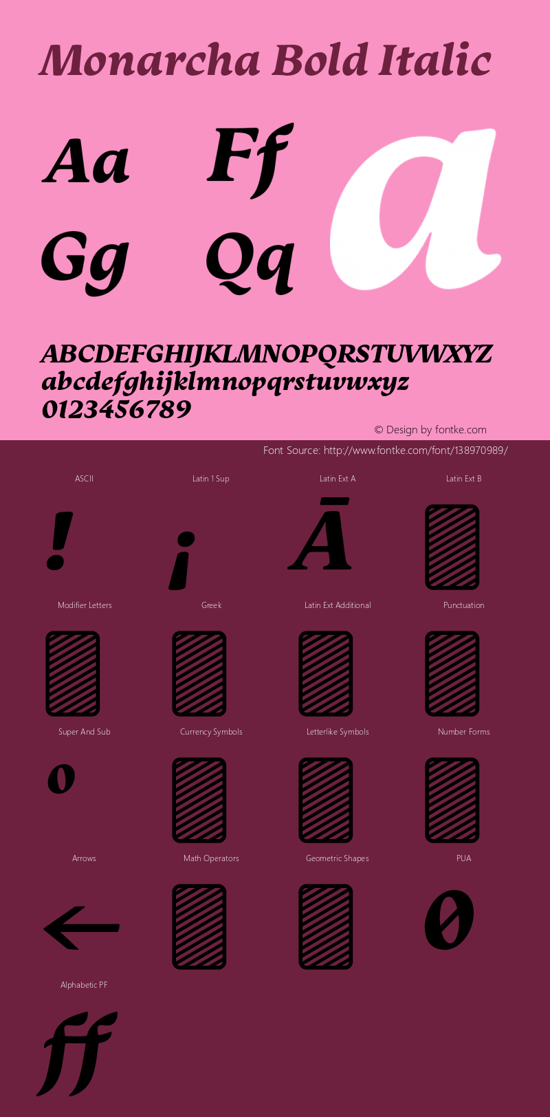 Monarcha-BoldItalic Version 1.00 Font Sample