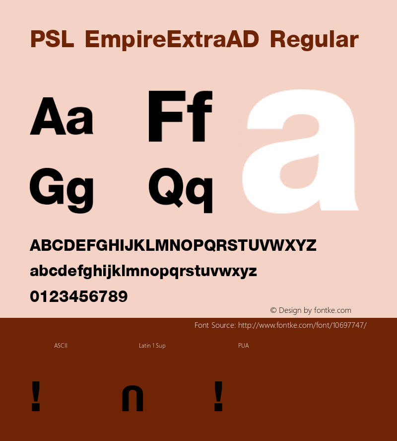 PSL EmpireExtraAD Regular Series 2, Version 3.5.1, release September 2002. Font Sample
