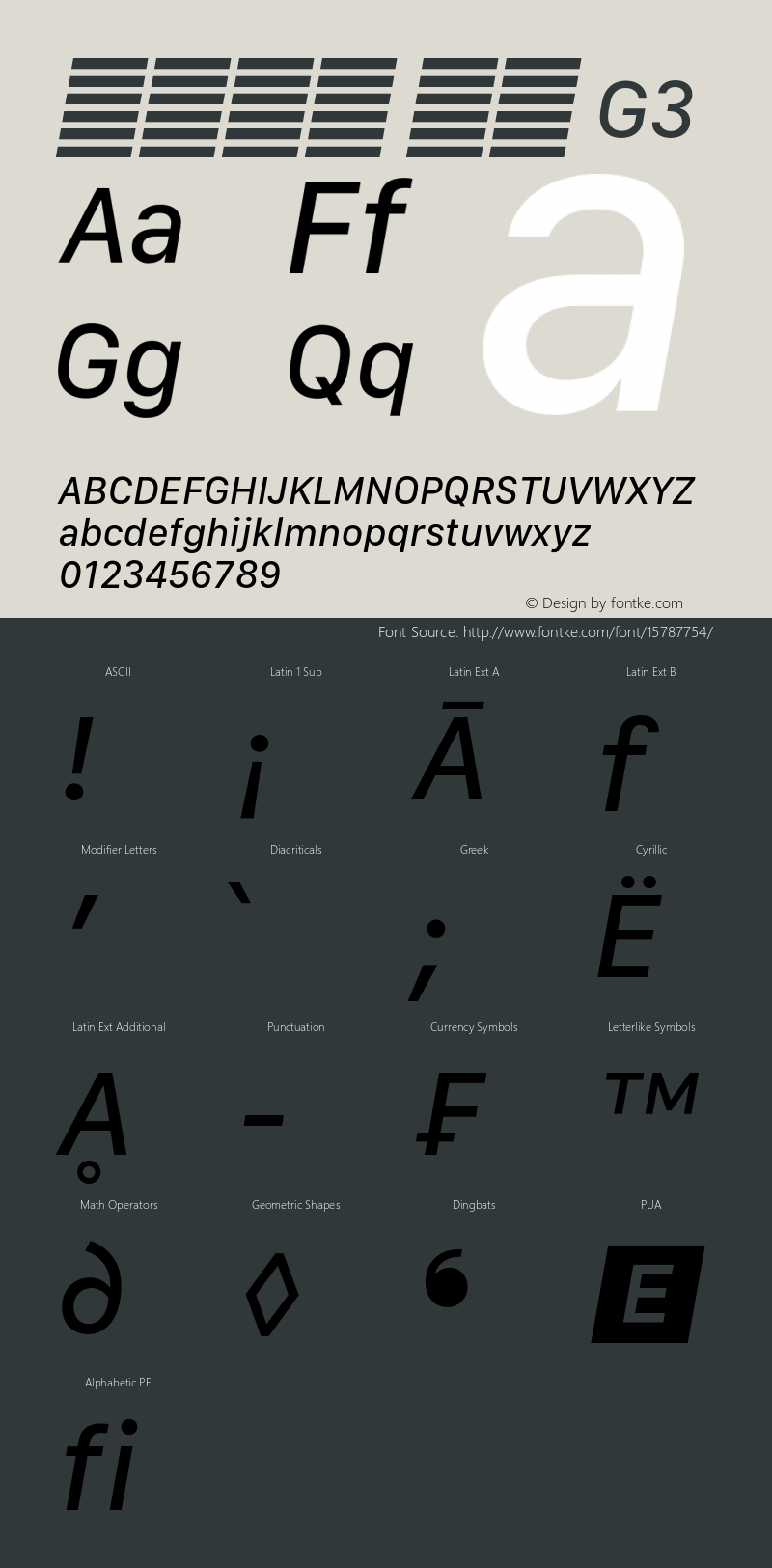 系统字体 斜体 G3 Version 2.000 Font Sample