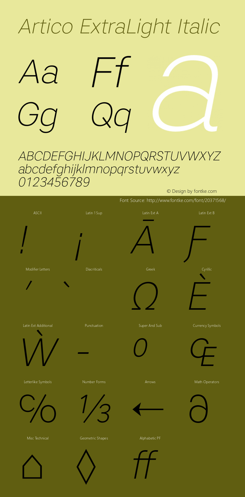 Artico ExtraLight Italic Version 1.000 Font Sample