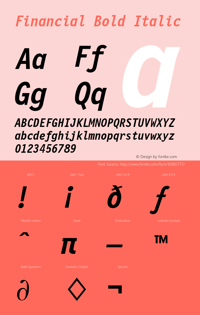 Financial Bold Italic Font Version 2.6; Converter Version 1.10 Font Sample