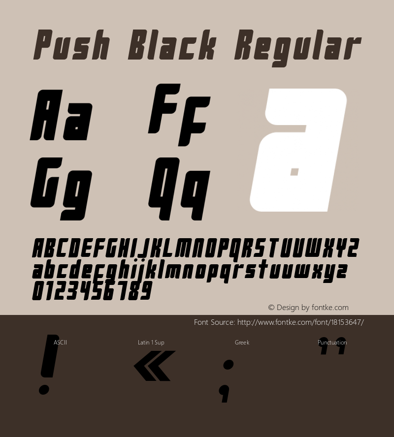 Push Black Regular 2001; 1.0, initial release Font Sample